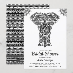 Invitation Elégant Indien Henna Elephant Fête des mariées Inv