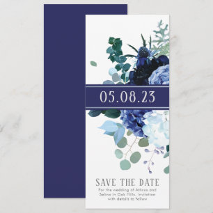 Invitation Élégant Indigo Douce et Économisez la date de mari