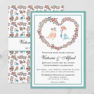 Invitation Elégant Inséparable d'aquarelle bleu Vintage Maria