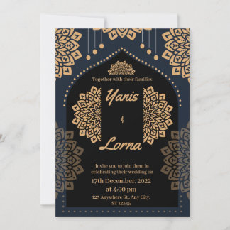 Invitation ÉLÉGANT INVITAT MARIAGE CLASSIQUE MANDALA OR noir