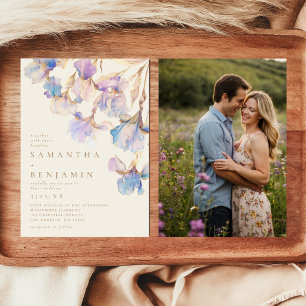 Invitation Elégant Iris Floral Watercolor Mariage photo