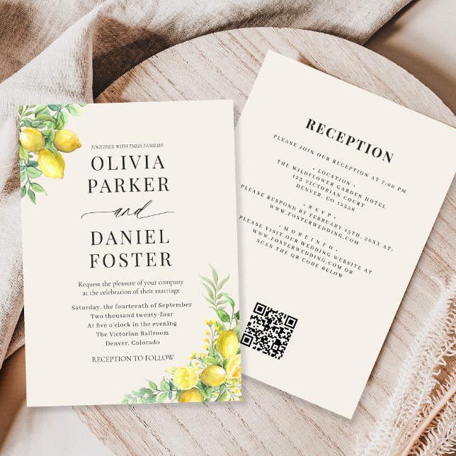 Invitation Elegant Italian Lemon QR Code Wedding (Créateur téléchargé)