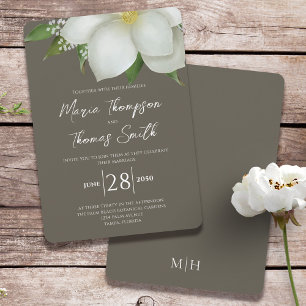 Invitation Élégant ivoire floral Magnolia Mariage sur mesure