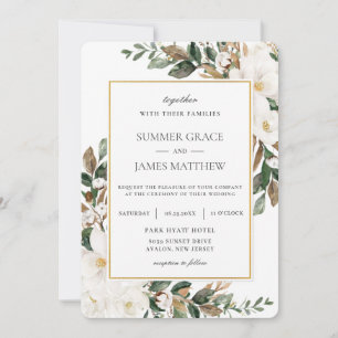 Invitation Élégant Ivoire Magnolia Mariage de verdure fleurie