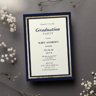 Invitation Elégant ivoire moderne marine bleu or Graduation