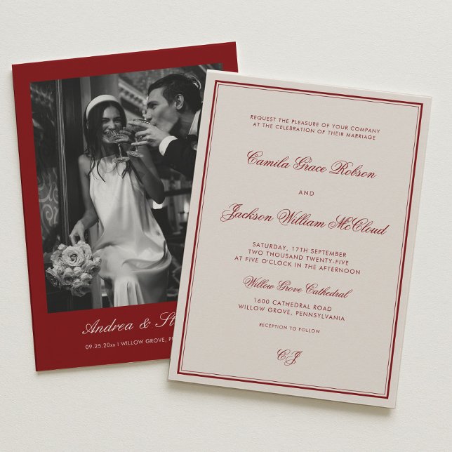 Invitation Elegant Ivory and Burgundy Wedding  (Créateur téléchargé)