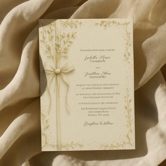 Invitation Elegant Ivory Bow and Botanical Floral Wedding (Créateur téléchargé)