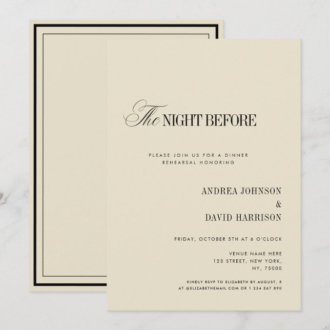 Invitation Elegant Ivory The Night Before Rehearsal Dinner (Devant / Derrière)