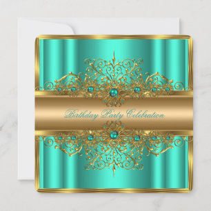 Invitation Elégant Jade d'or perles Turquoises fête d'anniver