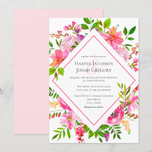 Invitation Elégant Jardin Aquarelle rose Floral Mariage