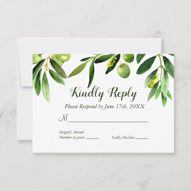 Invitation Elégant Jardin Boho Feuilles d'Olive RSVP (Devant)