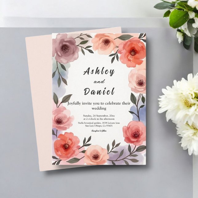 Invitation Elégant Jardin Botanique Aquarelle Floral Mariage (Créateur téléchargé)