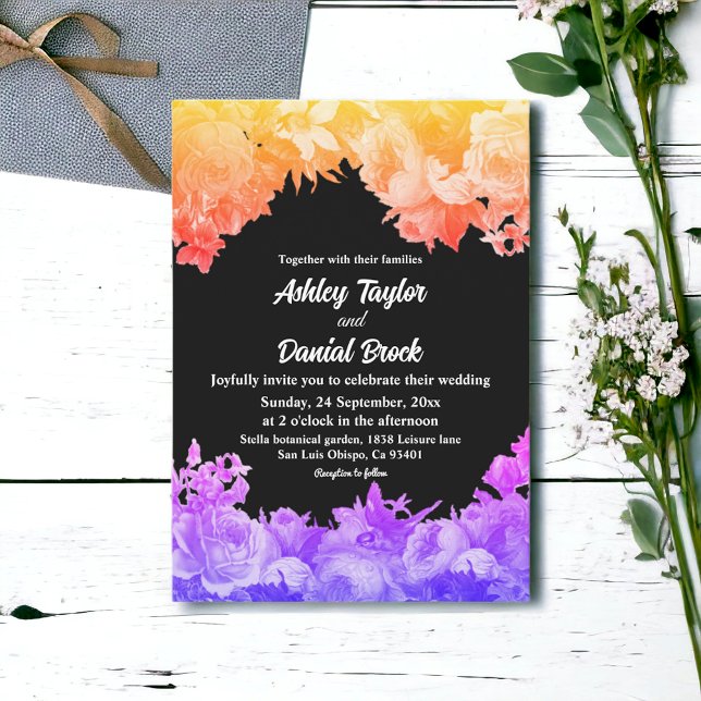 Invitation Elégant Jardin Botanique Neon Lumière Mariage Flor (Créateur téléchargé)