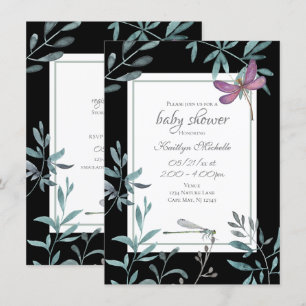 Invitation Elégant Jardin de libellules Baby shower verdoyant
