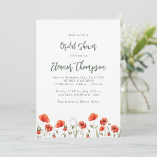 Invitation Élégant Jardin de Pavot Rouge Fête des mariées flo
