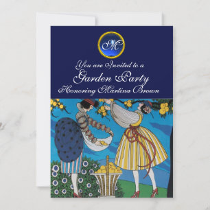 INVITATION ÉLÉGANT JARDIN D'ÉTÉ PARTI SAPPHIRE GEM MONOGRAMME