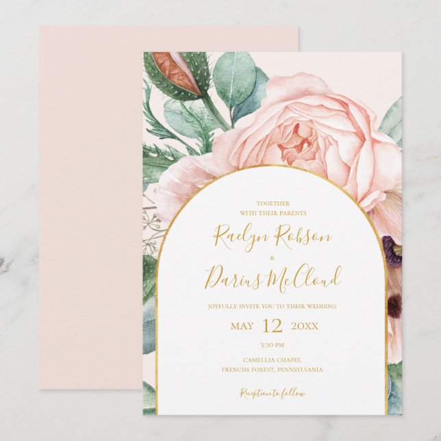 Invitation Elégant jardin fleuri | Mariage Décontracté Pastel (Devant / Derrière)