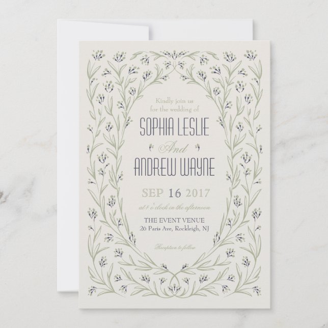Invitation Elégant jardin fleuri mariage rustique (Devant)