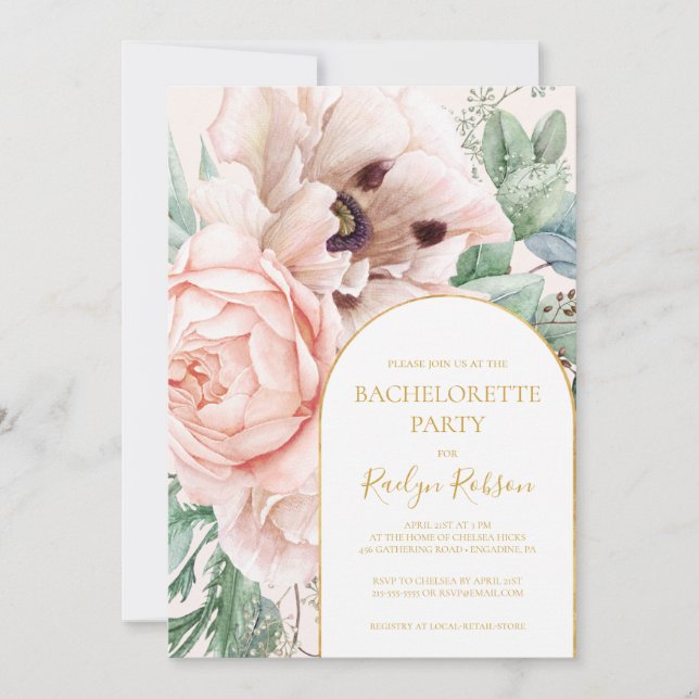 Invitation Elégant jardin fleuri | Pastel Bachelorette Party (Devant)
