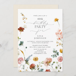 Invitation Elégant Jardin Fleurs Aquarelle 60e Anniversaire