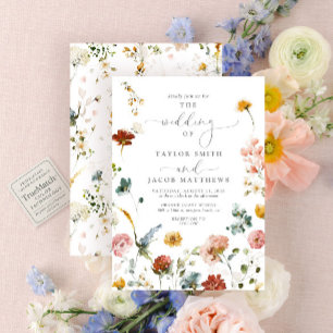 Invitation Élégant Jardin Fleurs Script Aquarelle Mariage