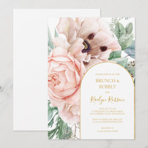 Invitation Elégant Jardin Floral Blush Brunch et bulle