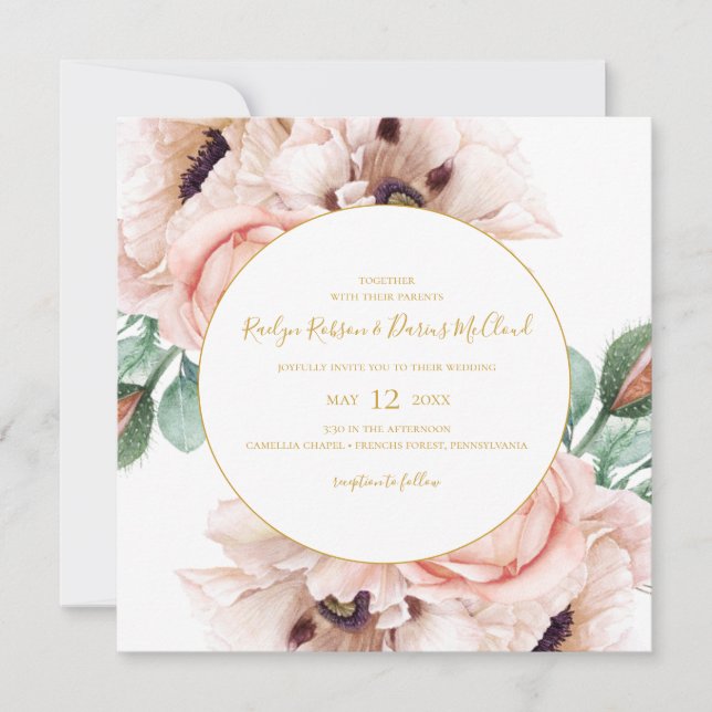 Invitation Elégant Jardin Floral Blush | MARIAGE CARRÉ (Devant)