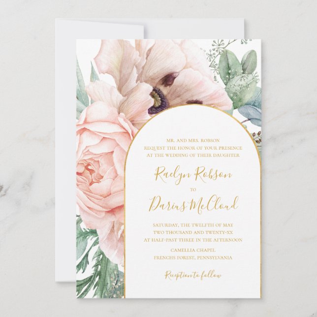 Invitation Elégant Jardin Floral Blush | Mariage traditionnel (Devant)