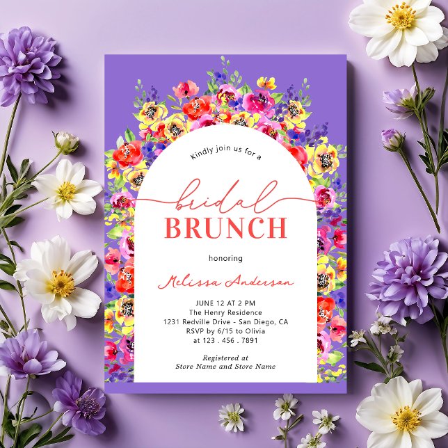 Invitation Élégant Jardin Floral Coloré Brunch nuptial (Créateur téléchargé)