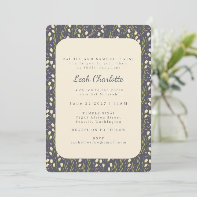 Invitation Elégant Jardin Moderne Floral Terme Bat mitzvah (Debout devant)