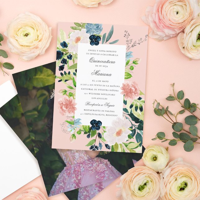 Invitation Elégant Jardin romantique rose pâle Quinceañera (Créateur téléchargé)