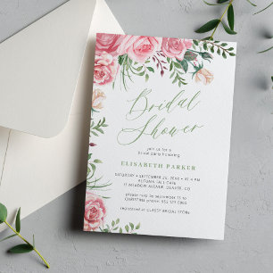 Invitation Elégant jardin rose aquarelle nuptiale douche