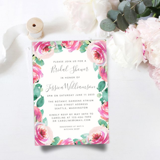Invitation Élégant Jardin rose Rose Fête des mariées fleurie (Créateur téléchargé)