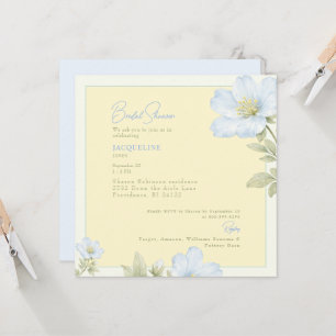 Invitation Élégant Jaune & Bleu Floral Carré Baby Shower de M