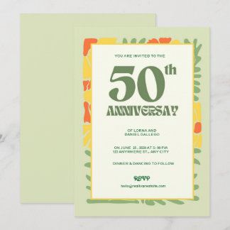 Invitation Elégant Jaune & Vert Moderne 50e Anniversaire