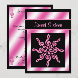Invitation Elégant, joli cercle de musique rose Sweet 16