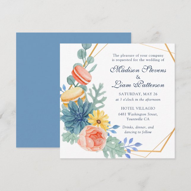 Invitation Élégant Joli Mariage de Macaron Succulent Floral (Devant / Derrière)