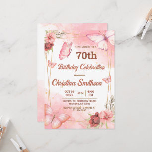 Invitation Elégant joli papillon rose floral 70e anniversaire