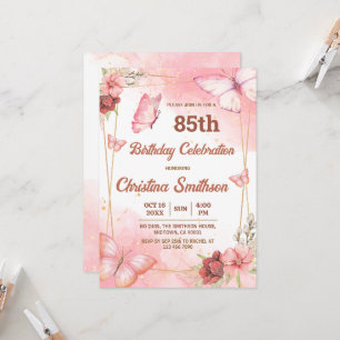 Invitation Elégant joli papillon rose floral 85e anniversaire