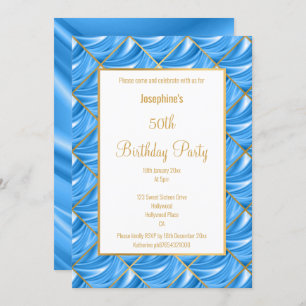 INVITATION ÉLÉGANT JOLIE BLEU SATIN GOLD ANNIVERSAIRE INVITAT