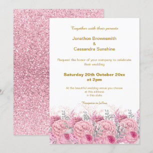 INVITATION ÉLÉGANT JOLIE ROSE MARIAGE PARTIES SCINTILLANT FLO