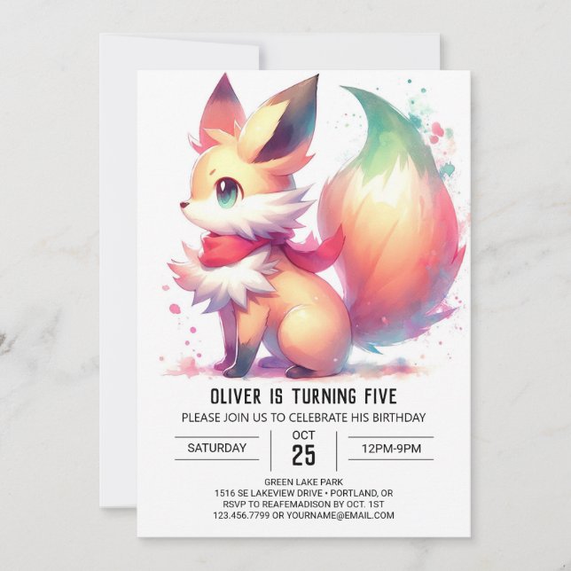 Invitation Elégant Jour d'anniversaire de Fox Personnalisé (Devant)
