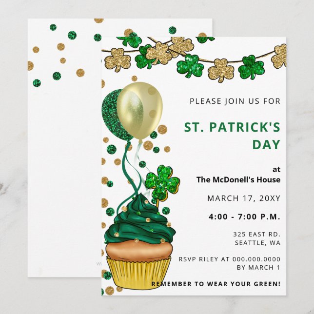 Invitation Élégant Jour de la Saint Patrick Shamrock d'or ver (Devant / Derrière)