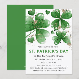 Invitation Élégant Jour de la Saint Patrick Shamrock Gold Git