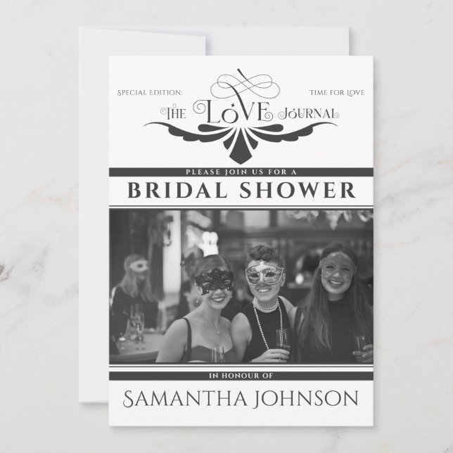 Invitation Elégant journal Black Bridal & Couples Douche (Devant)