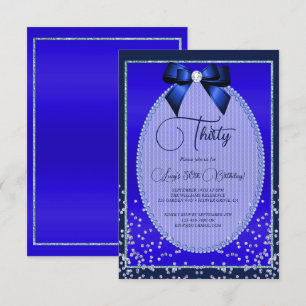 Invitation Elégant Joyau Bleu Bow & Confetti Anniversaire