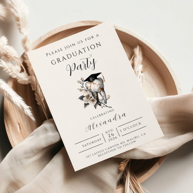 Invitation Elegant Kintsugi Floral Dental Graduation (Créateur téléchargé)