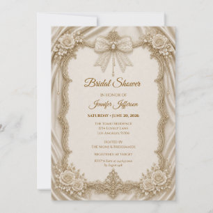 Invitation Élégant Lace Doré Ivoire Baby Shower Mariage