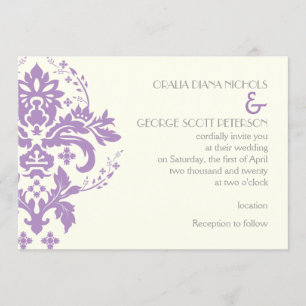 Invitation Élégant lavande damassé, gris, mariage d'ivoire