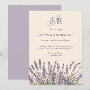 Invitation Élégant Lavande Floral Mariage monogramme